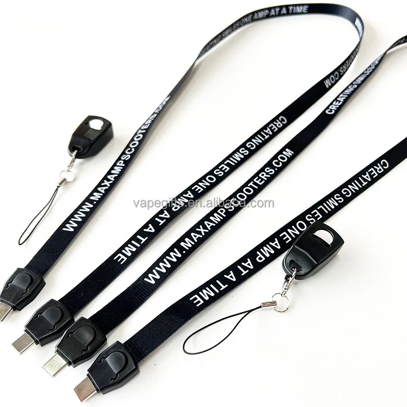 Customized Print USB Charging Cable Lanyard Phone Charging Cable with ID Key Holder