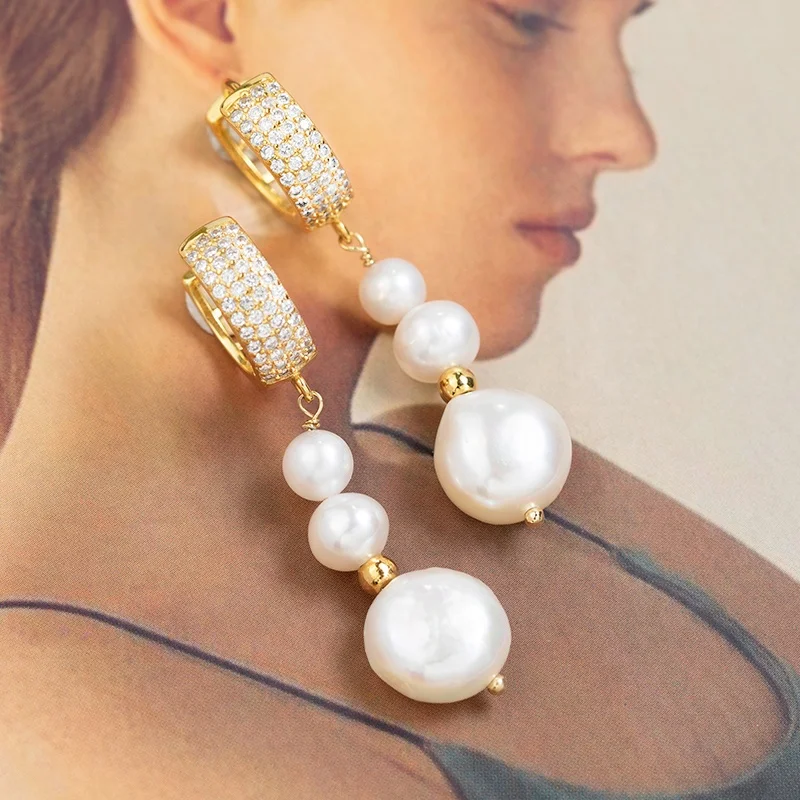 Женские серьги-капельки с натуральным жемчугом