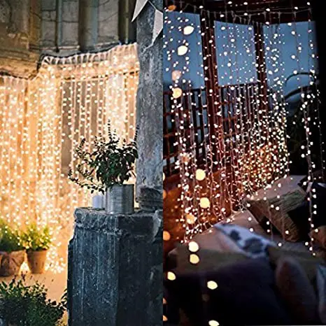 300 LED Window Curtain String Light Wedding Party Home Garden Bedroom Outdoor Indoor Wall Decorations, Warm White