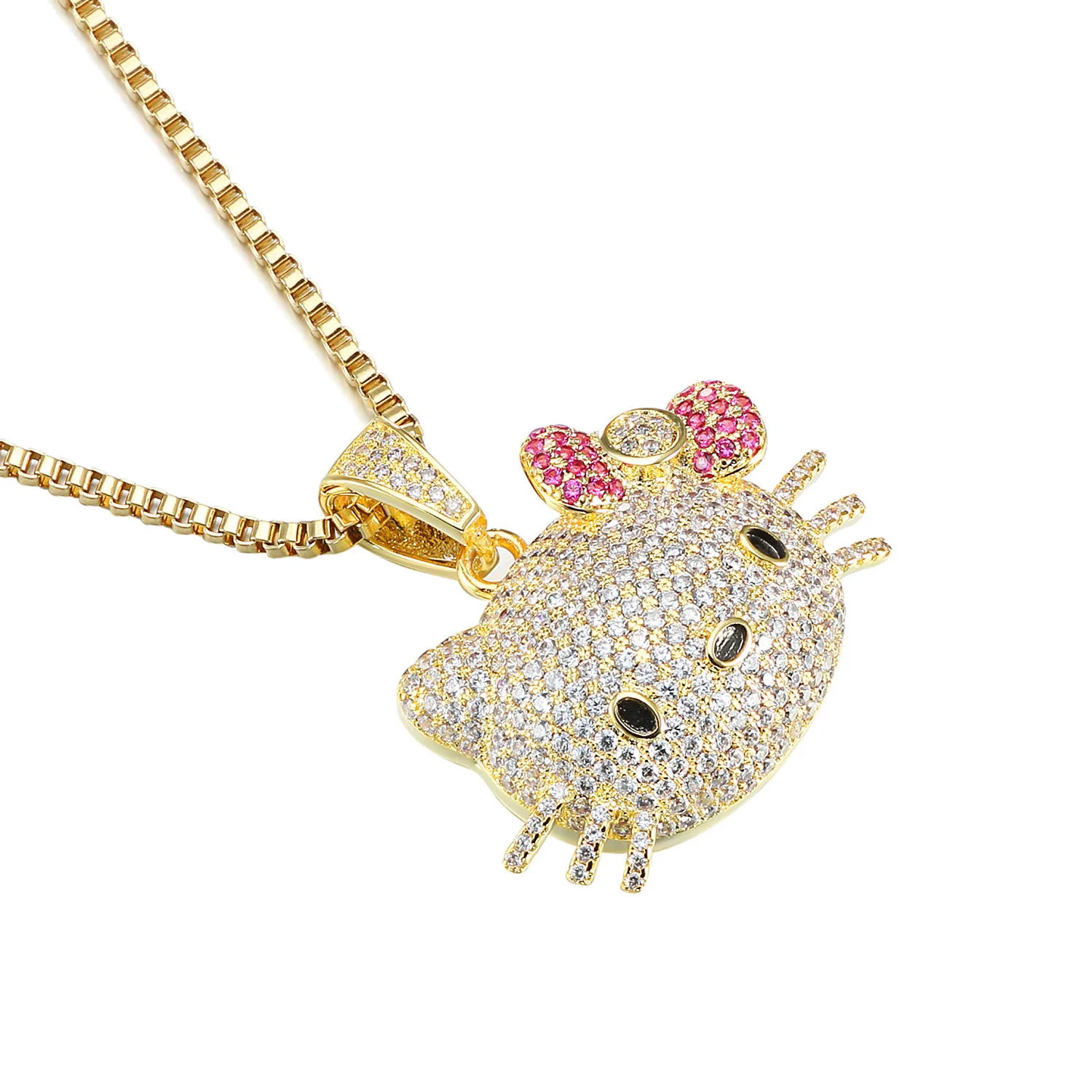Милый рисунок «Hello Kitty» кубический циркон ожерелье ювелирные изделия из золота 18 карат позолоченный 925 латуни или серебра браслеты с подвесками Ожерелье-чокер с кулоном колье для женщин и детей