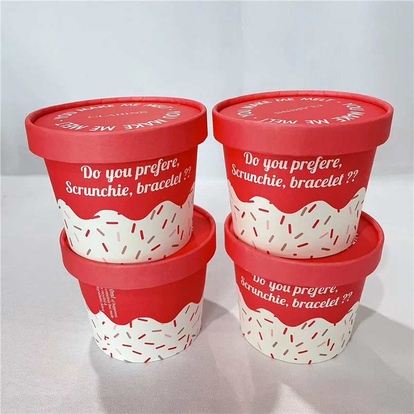 Wholesale custom cups recyclable Disposable ice cream with lid paper ice cream cup
