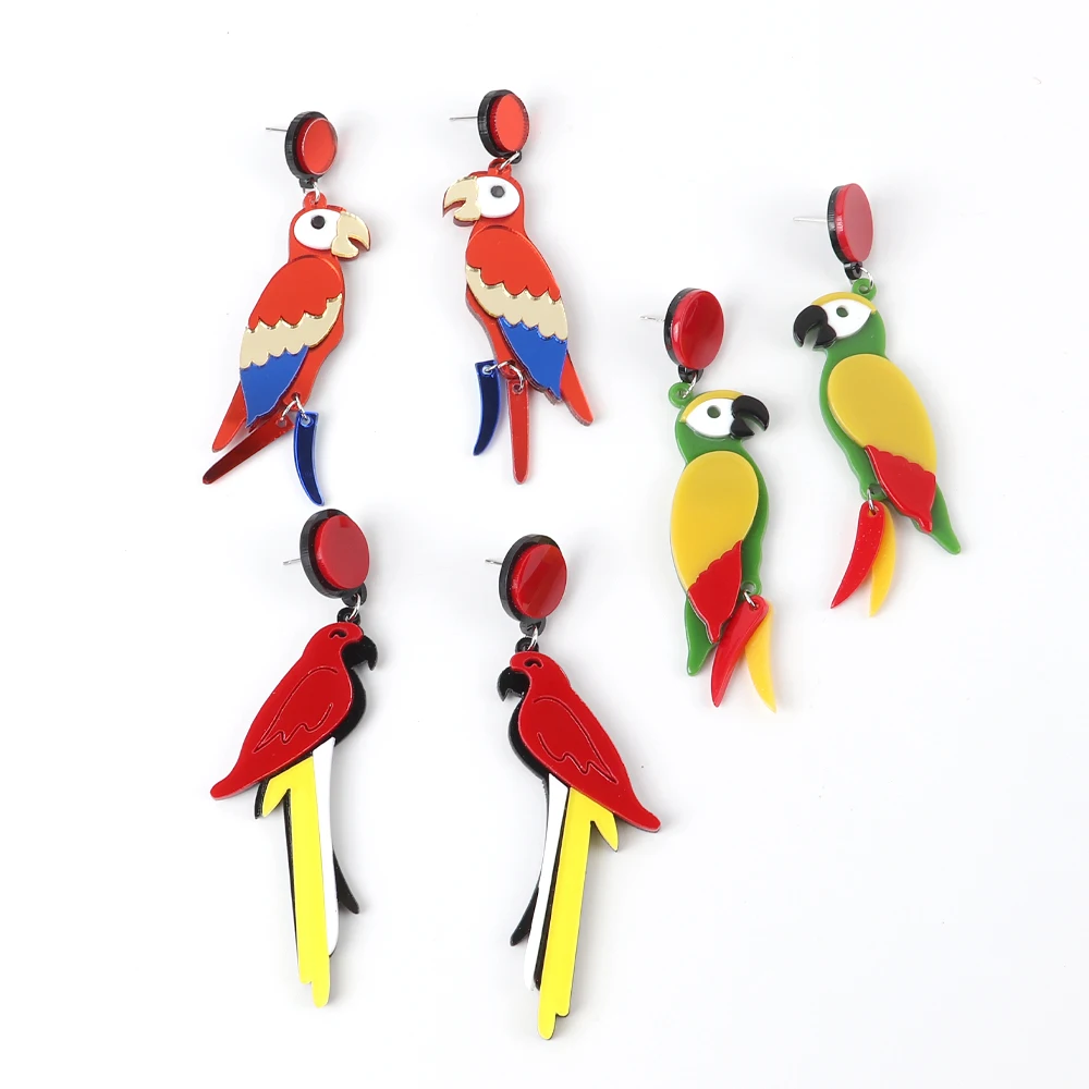 Summer New Bohemia Colorful Fly Bird Dangle Earrings Woodpecker Flamingos Sparrow Parrot Swallow Acrylic Resin Drop Earrings