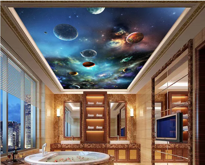 pop style moon universe Bed room Ceiling decor night decorative films printed stretch ceilings  film design