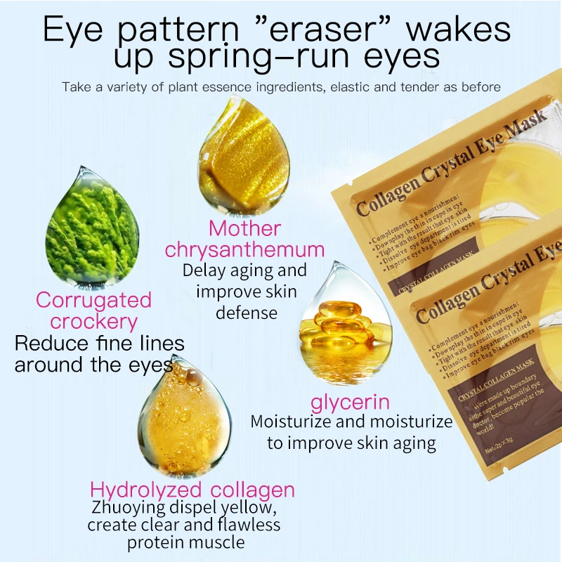 Collagen Eye Mask Crystal Eyelid Patch Anti Wrinkle Moisture Under Eye Dark Circle Remover Eye Pad Face Masks Black/gold/pink