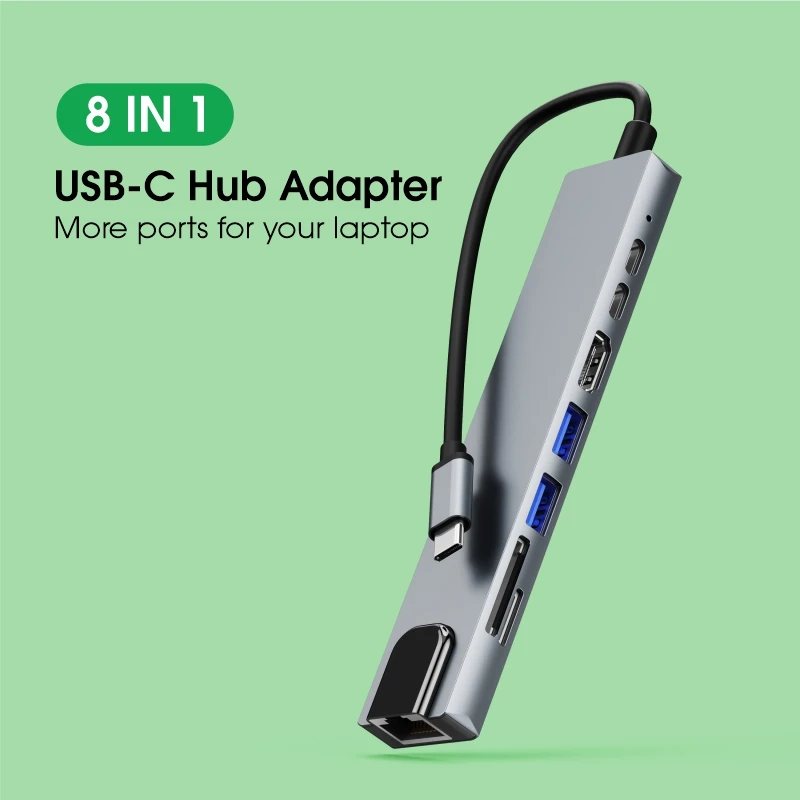 High Quality 8 in 1 USB C Hub USB 3.0 4K UHD HDMI RJ45 Ethernet SD Card Reader Type C USB Hub with Charging Port for Macbook
