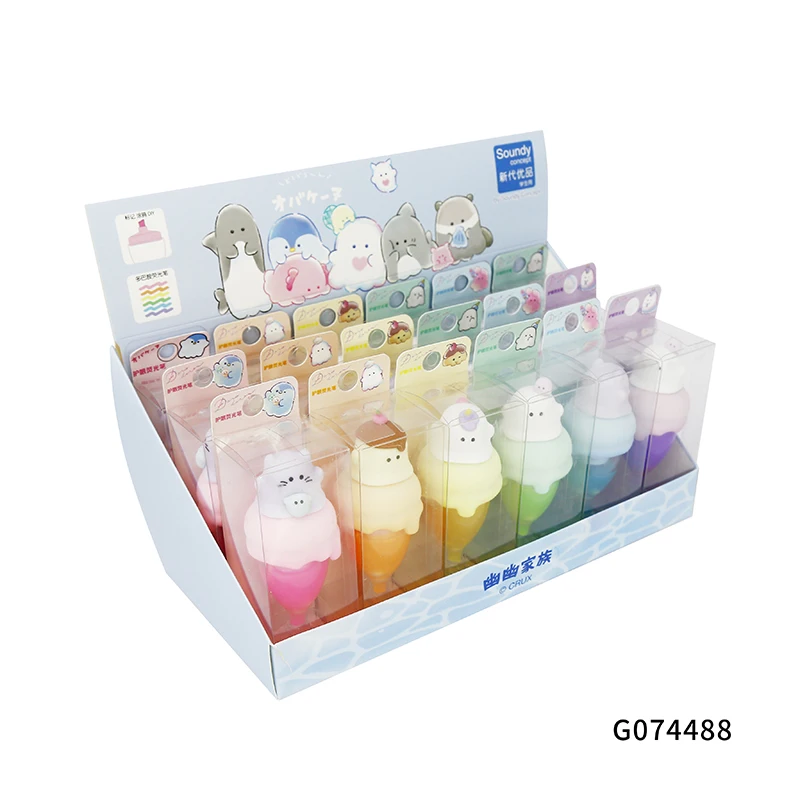 Hot sell Cute stationary six-color Cartoon Obakenu Ice cream cone Shape kawaii stationery eyeshadow Highlighter Pen for children