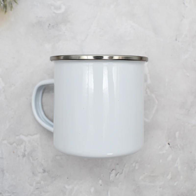 Wholesale enamel tea cups metal travel camping coffee cup enamel sublimation mug with logo
