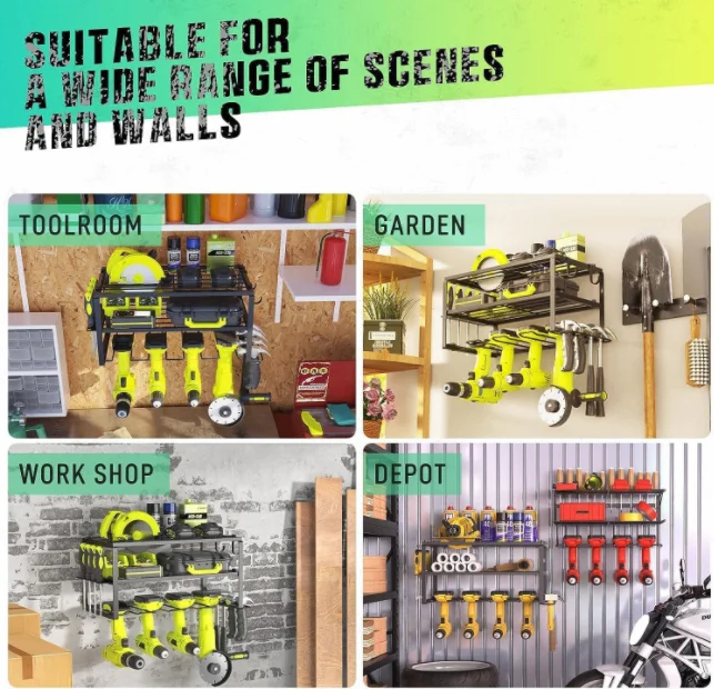 Good Quality Wall Mounted Metal Utility Cordless Drill Storage Rack Holder Tool Shelf Floating Power Tool Organizer