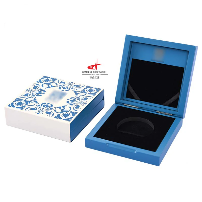 Custom or standard gold challenge commemorative display gift wooden coin storage box for coin holder