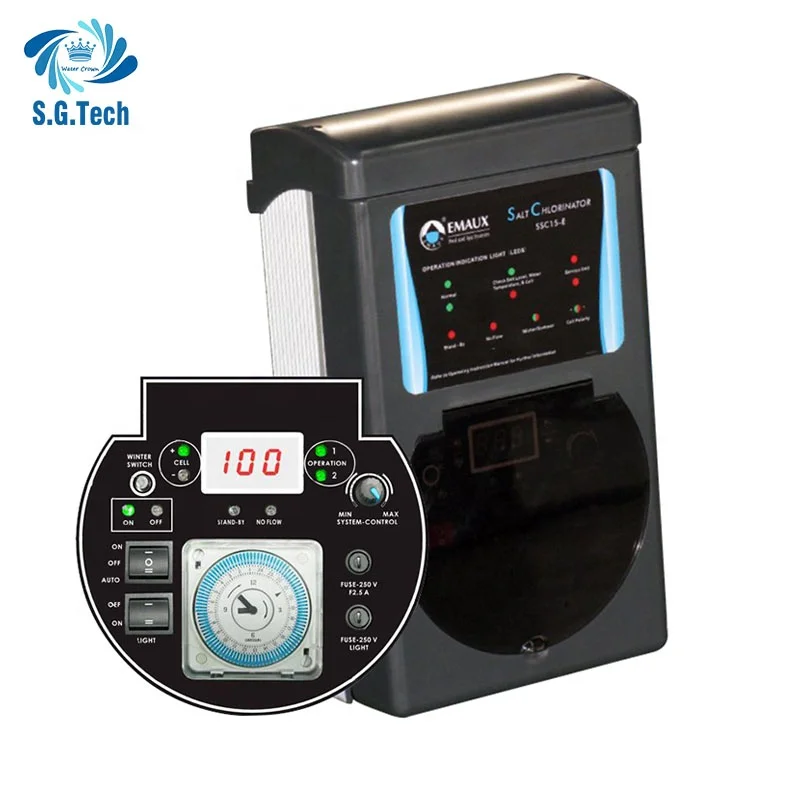 Salt water chlorinator system water crown electrolytic disinfection for swimming pool clear LED operation