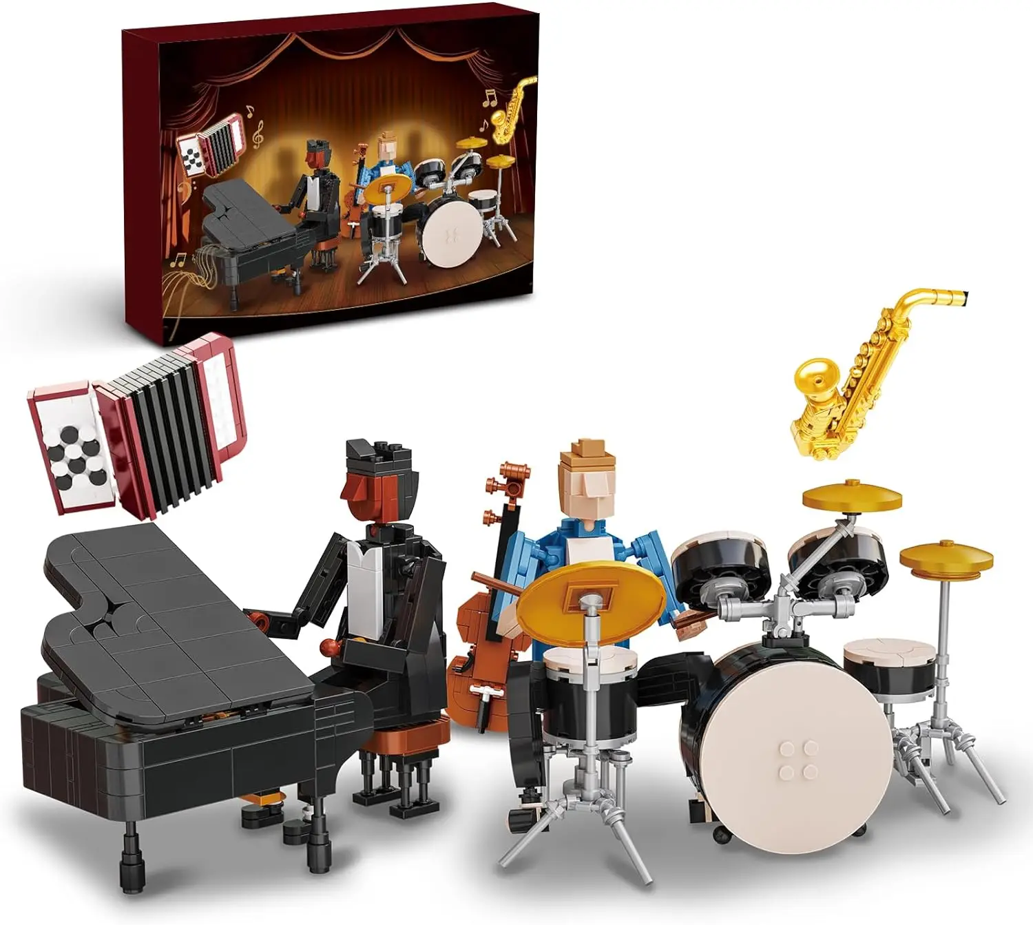 Jazz club building, equipped with 6 kinds of musical instruments and 2 symphony players, collectible home decoration model.