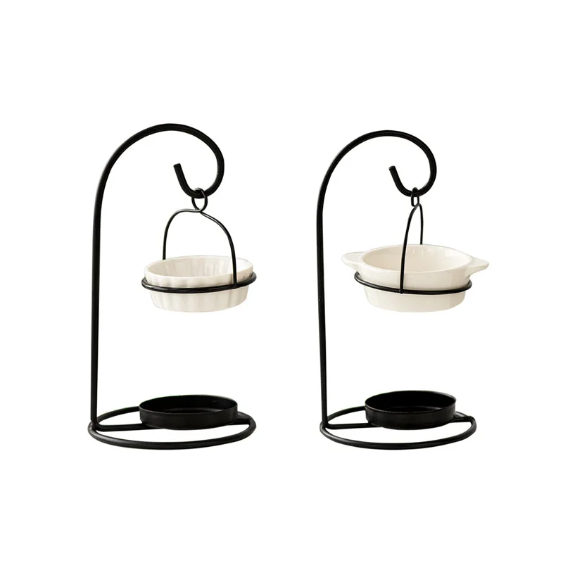 wholesale white ceramic black metal support hanging wax melt burners Creative Aromatherapy Furnace Essential Oil Lamp Furnace
