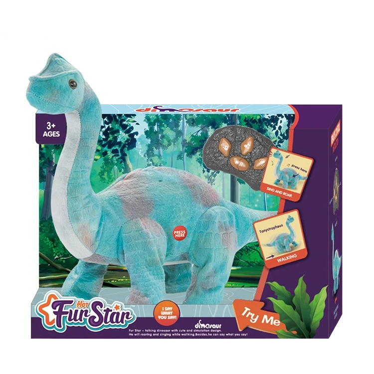 BS Toy Remote Control Jurassic Park Green Stegosaurus White Triceratops Kids Stuffed Animal Dinosaur Plush Toy With Sing