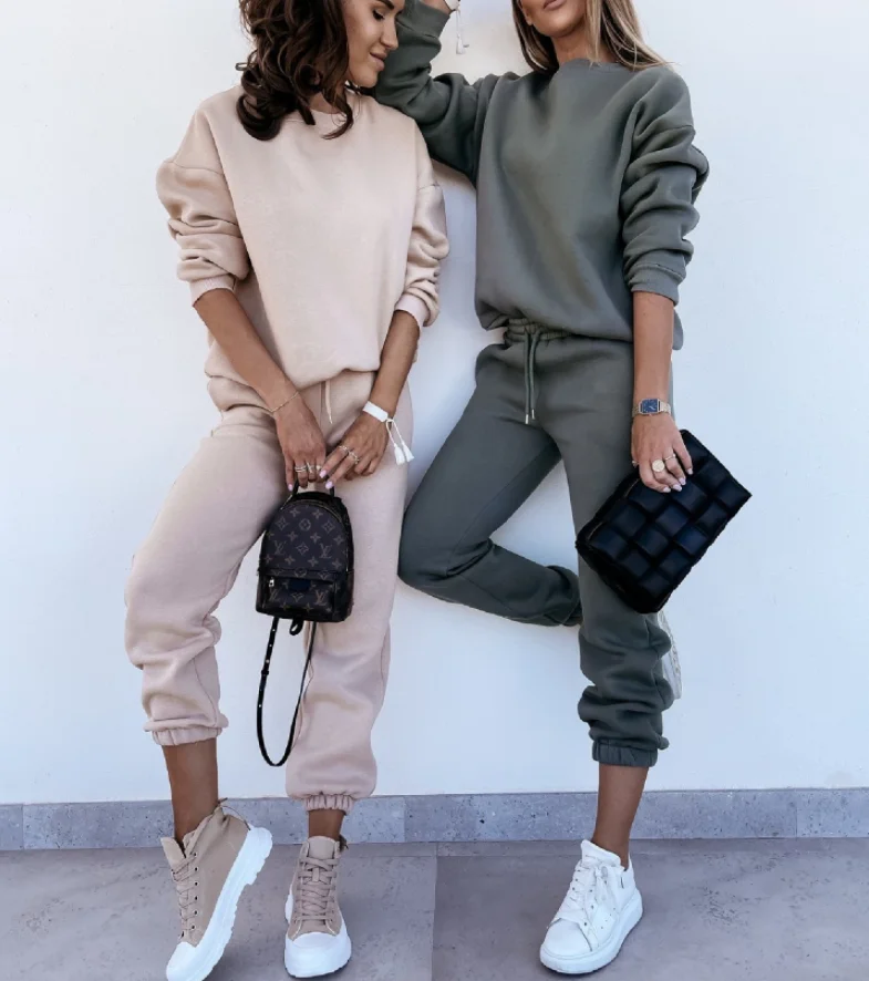 Winter Design Your Own Logo Cotton Two Piece Sweatpants Hoodie Set Sweatsuit Tracksuit For Women