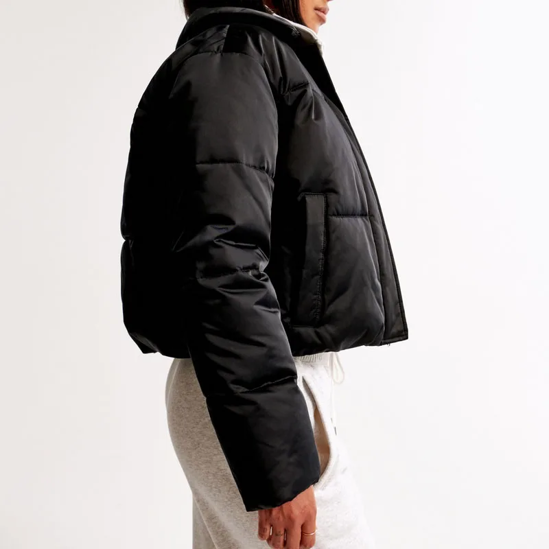 custom high quality soft satin fabric concealed snaps storm cuffs winter Puffer Jacket