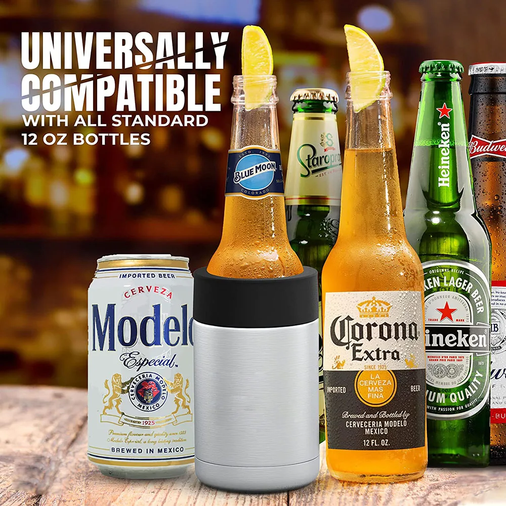 3 in 1 Vacuum Insulated Double Walled Stainless Steel Can Cooler Beer Bottle Cooler with Beer Opener