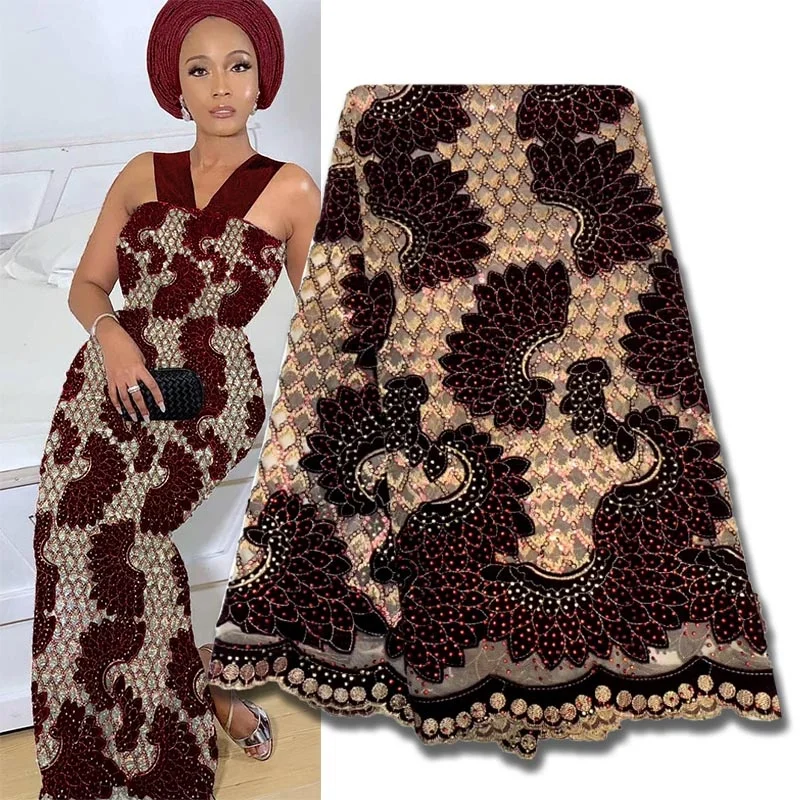 Sequin lace embroidery net fabric velvet sequin tulle fabric Lace Decoration and Club Dress Type One Shoulder Ruffle