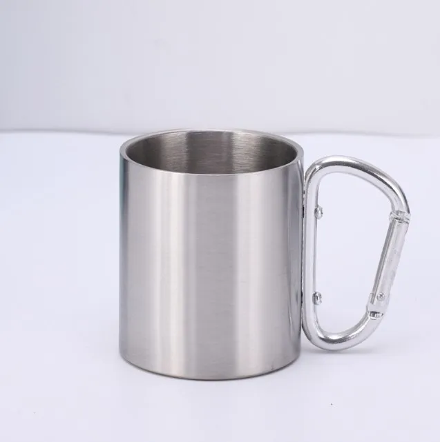 12OZ Double Wall Stainless Steel Travel Mug With Carabiner Handle Camp Cup