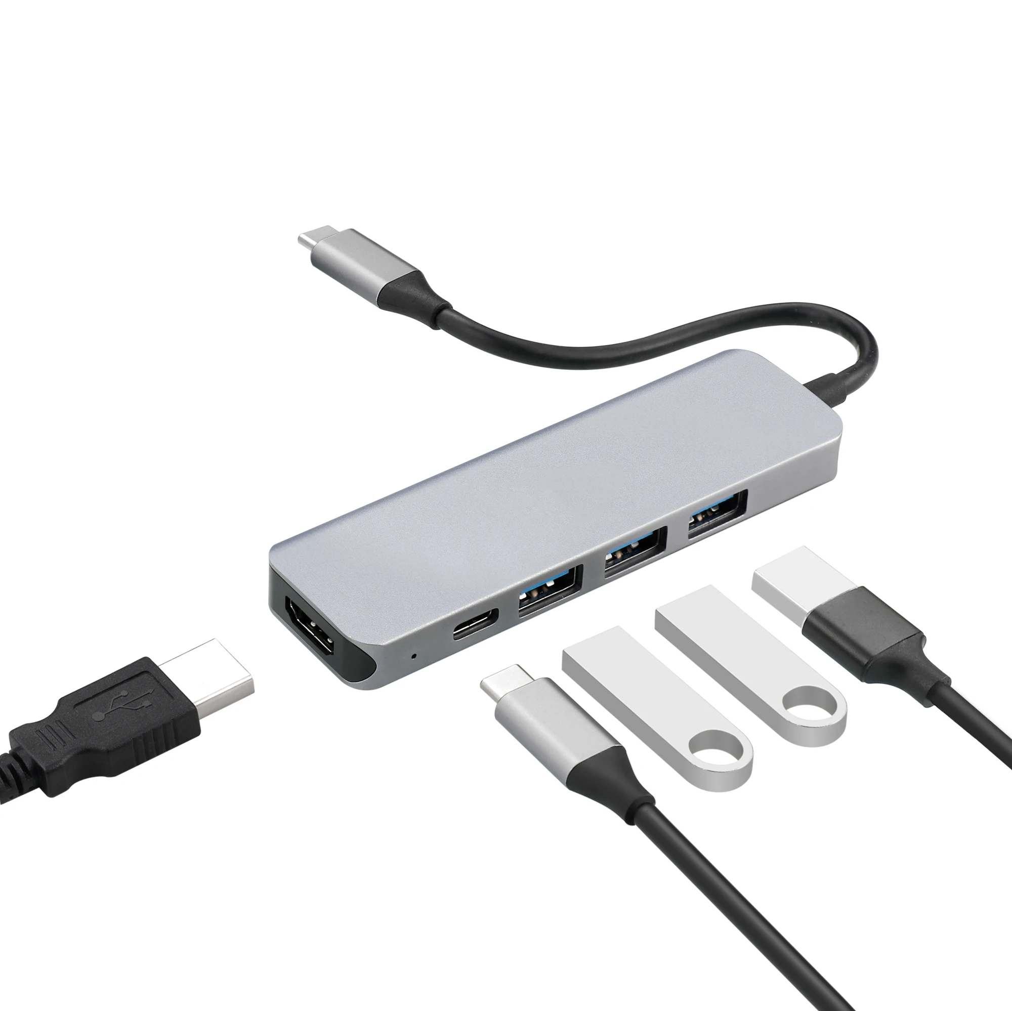 Multi Port Type C USB Hub 3.0 Adapter High Speed 5 Ports Hub USB-C 4K Portable USB Splitter For Computer Laptop