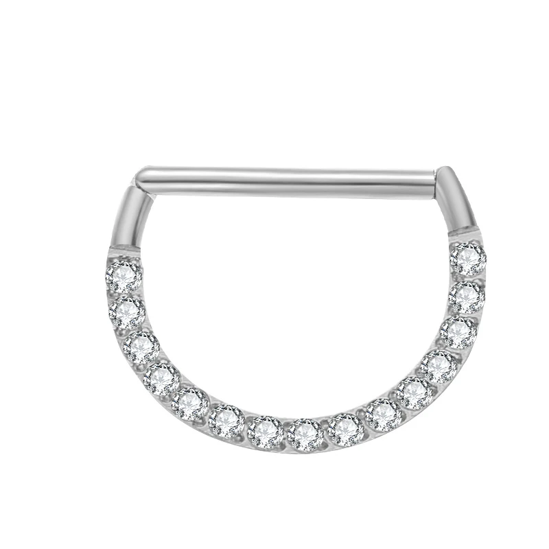 316 L stainless steel  Prong Set Zircon Hinged Clicker Segment Ring Nose Rings for Women Pierced Nos