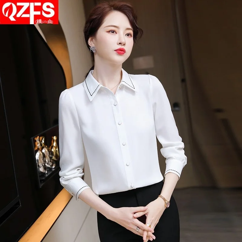Fashion new 2022 white chiffon shirt women temperament long-sleeved professional shirt korean blouse