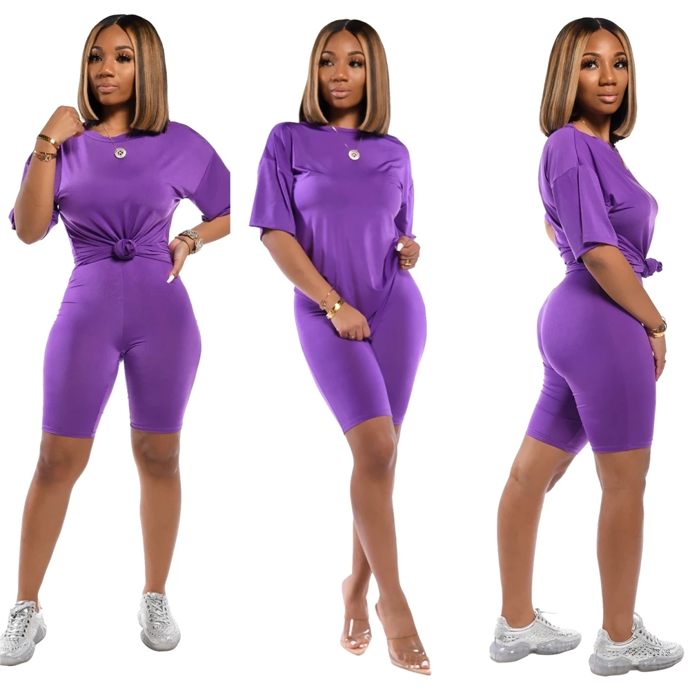 
New Arrival TS1006 New arrival 2020 solid top and short Fashion Two pieces set sportswear 