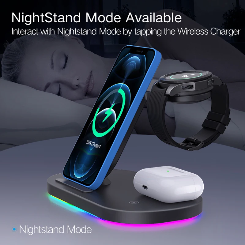 new technology 2022 3 in 1 wireless charger charging station smart phone  15w phone stand for iphone samsung watch iwatch TWS