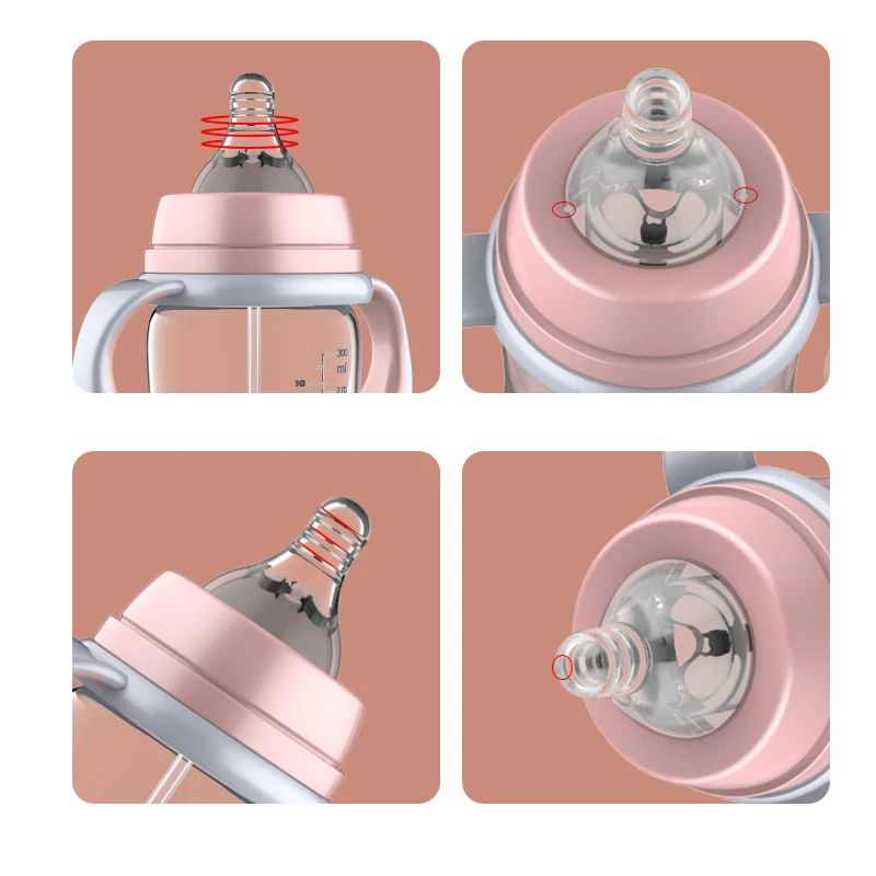 Wholesale BPA-free baby bottle food grade silicone nipple baby feeding bottle set newborn bottle set with gravity ball straw