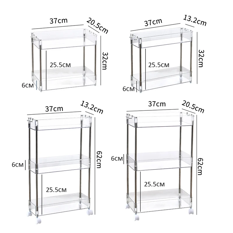Mobile toilet rack trolley home bathroom toilet floor storage rack transparent storage rack