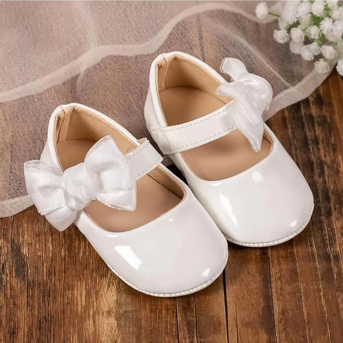 Infant Baby Girls Mary Jane Flats Bow Non-Slip Soft Sole Princess Toddler First Walker Sneakers Crib Shoes Wedding Dress Shoes