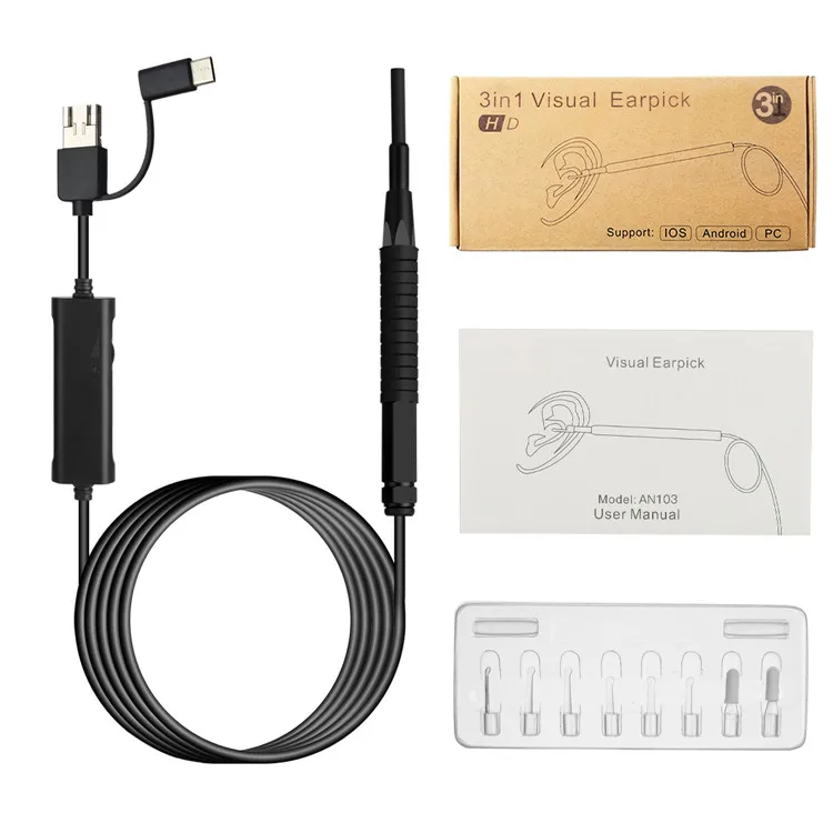  3 в 1 горячая Распродажа USB ухо Сфера эндоскоп камера с очистителей для удаления ушной серы инструмент 9 мм объектив портативный светодиодный источник