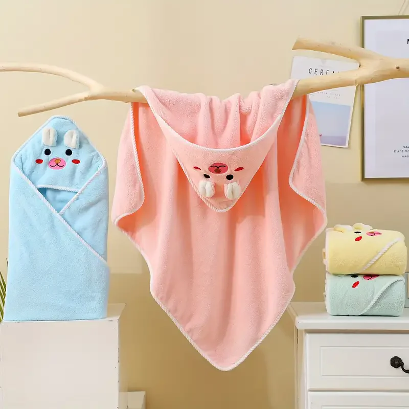 Super Absorbent Animal Pattern Baby Bath Hooded Towel Set  Soft Breathable Bathing Napping Swaddling Stroller Use