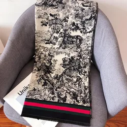 Ink Painting Jacquard shawl Winter retro Long Cashmere fashion warmth thick pashmina scarf