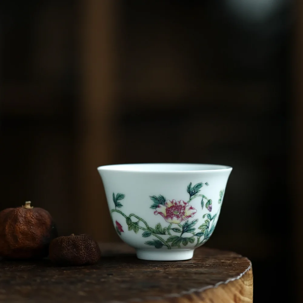 Elegant Personage Exclusive Red Oven Roasted Flower Bucket Color Craft Ceramic Chinese Rose Calligraphy Pattern Kung Fu Tea Cup