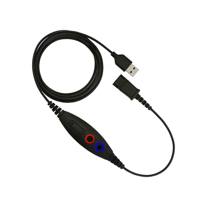 USB Adapter Cable QD (Quick Disconnect) to USB Plug, Speaker Volume & Mic Mute Control Connects Headset to PC Laptop Softphone