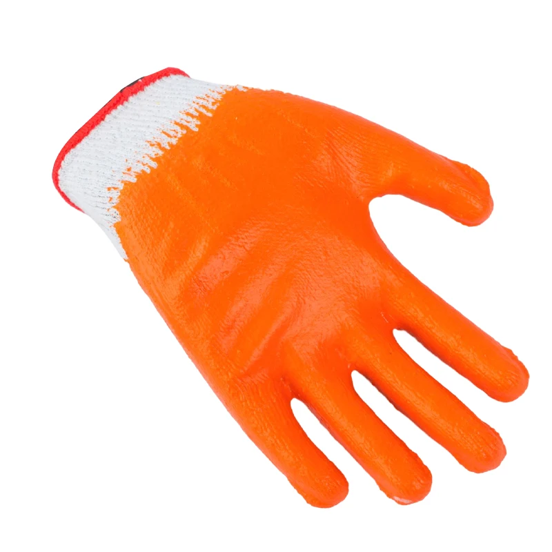 Wholesale Low Price 10 Cotton Knit Cut Pure Orange Latex Coated Gloves