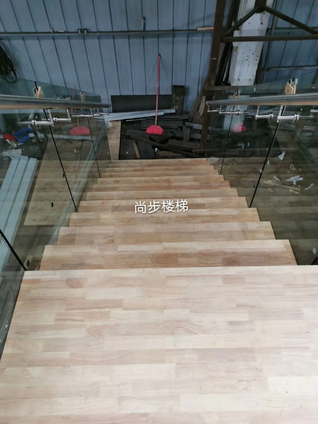 interior stair with tempered glass balustrade solid wood stair handrail dual stringer stair