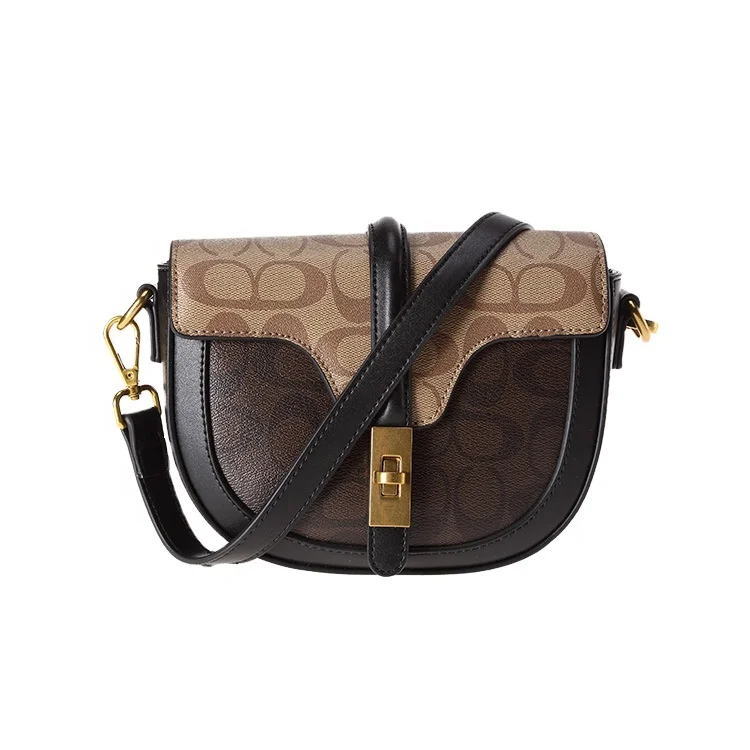 Плечо мини старый цветок полукруглый седельная сумка через плечо маленький круглый мешок из полиуретана с буквенным принтом CC узор