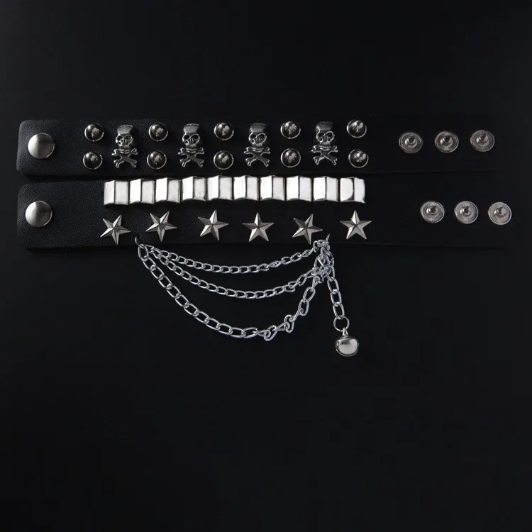Hot Selling Punk Street Dance Bracelet Personalized Wide Belt Skull Rivet Handsome Bracelet Set