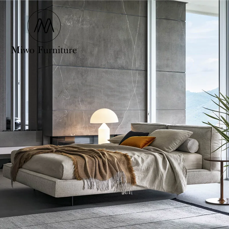 Italian luxury modern simple fabric Double bed frame upholstered bed hotel comfort master bedroom King Size Bed custom