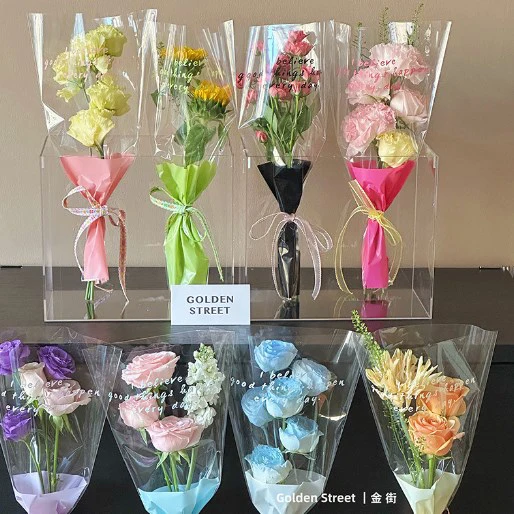 Tondo Korean Single Rose Flower Bag  recyclable florist plastic flower Sleeve For Flower Packing