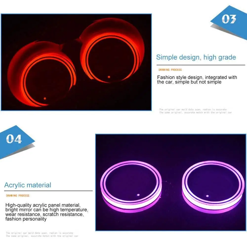 LED Car Cup Holder Lights 7 Colors  USB Charging Mat Auto Sport Luminescent Cup Pad LED Interior Atmosphere Lamp  for BMW