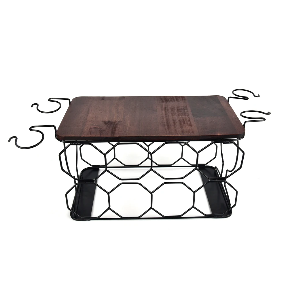Wholesale 8 Bottles Octagon  Desktop Folding Wine Rack Home Metal with Wooden Folding Wine Rack