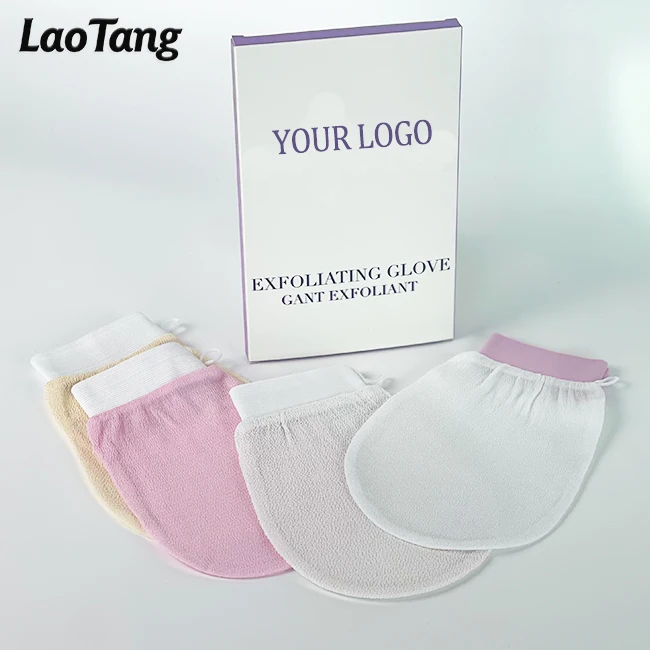 Customize Logo and Package Korean Style Natural Viscose Exfoliating Glove Body Bath Mitt Kessa Hammam Glove
