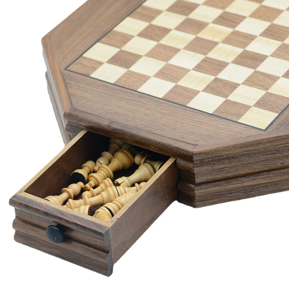 Factory Direct Sales Octagonal Wooden Chess Set Magnetic 35*35*6.5cm Chess Portable Chess Games
