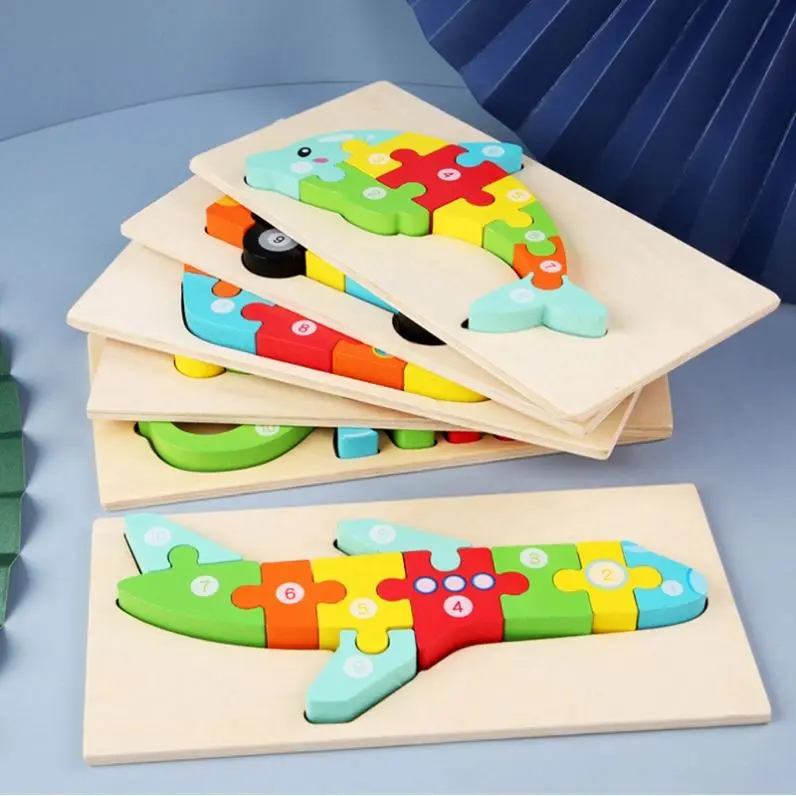 Factory Montessori Kids Educational Learning Toys Custom Children Baby 3D Animals Dinosaur Wooden Jigsaw Puzzle
