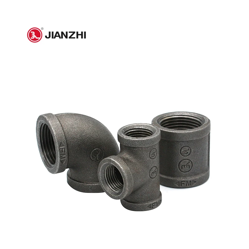Jianzhi factory malleable  iron coupling pipe fittings for gas supply system  Elbow Nipple Tee union gi 90 equal black elbow
