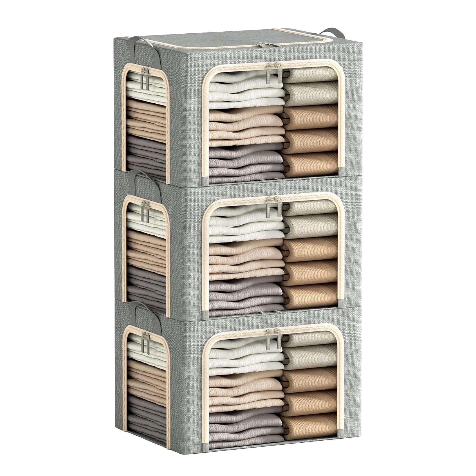 Linen Storage Box Clothing Foldable Storage Organizer Openings Clothes Storage Bins with Metal Frame