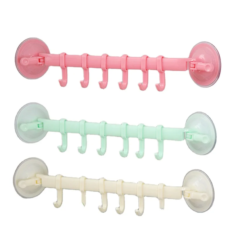 Adjustable organizer 6 hooks plastic bathroom corner towel hanger kitchen hook storage suction wall hook strong suction cup