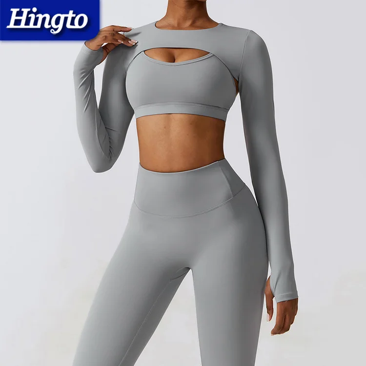 Women gym outfit high waist yoga fitness set 3 piece long sleeve activewear womens workout sets gym fitness sets high waist